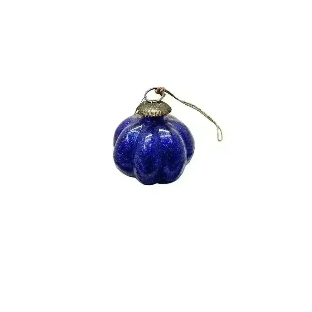 Glass Ribbed Amethyst/Blue Ball Hanging Christmas Ornament Sparkle